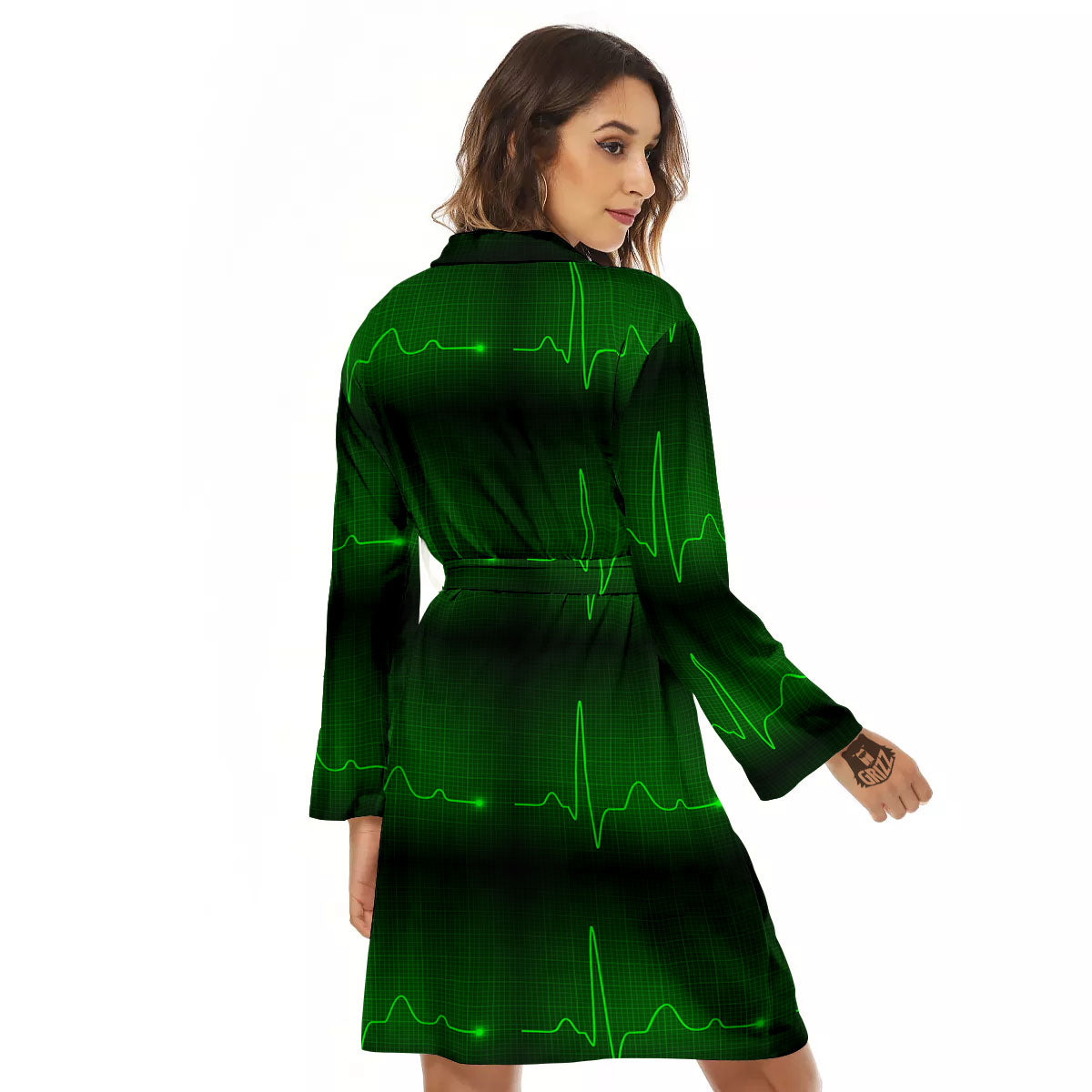 Heartbeat Green Print Pattern Women's Robe-grizzshop