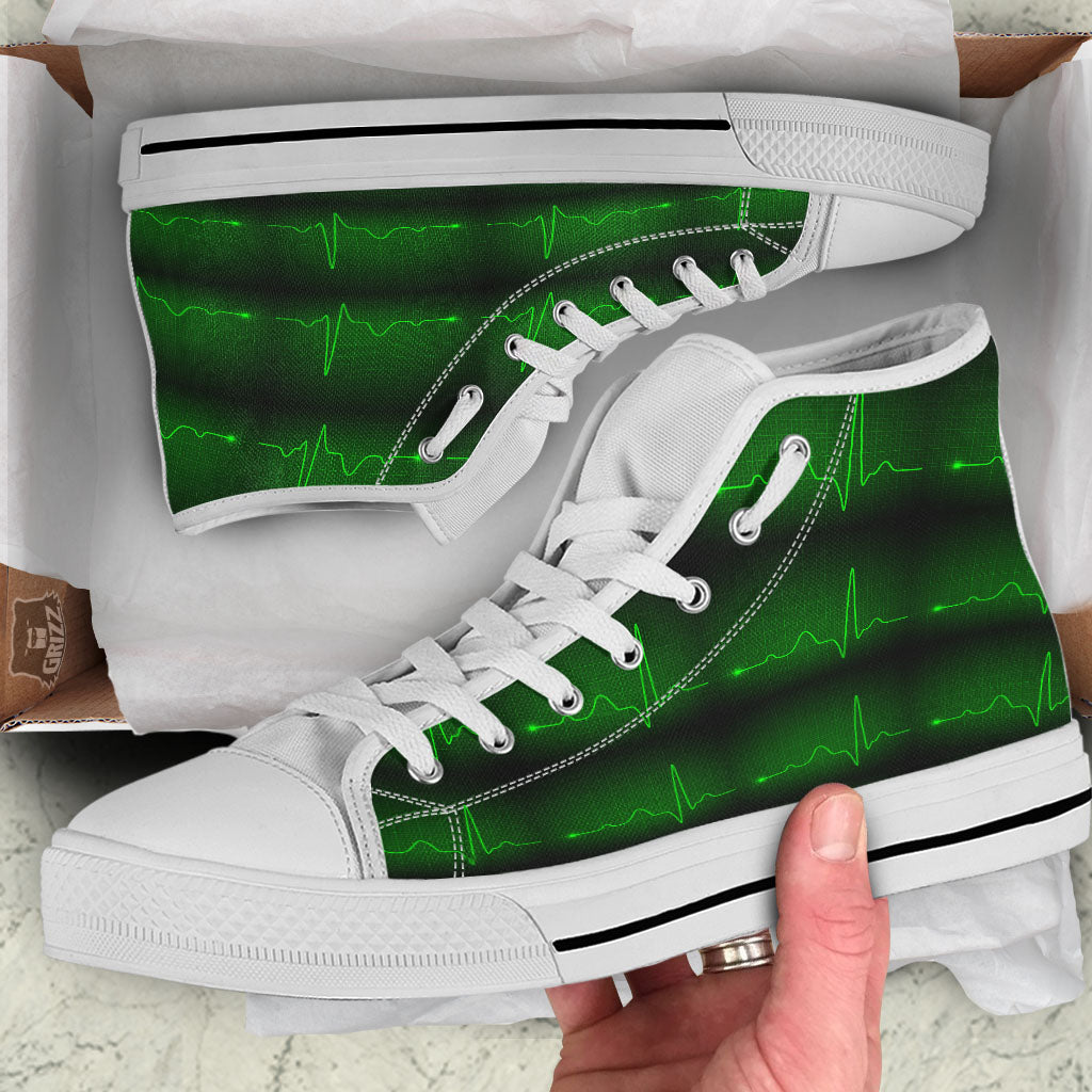 Heartbeat Green Print White High Top Shoes-grizzshop