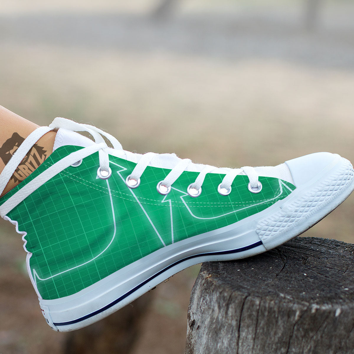 Heartbeat Green Print White High Top Shoes-grizzshop