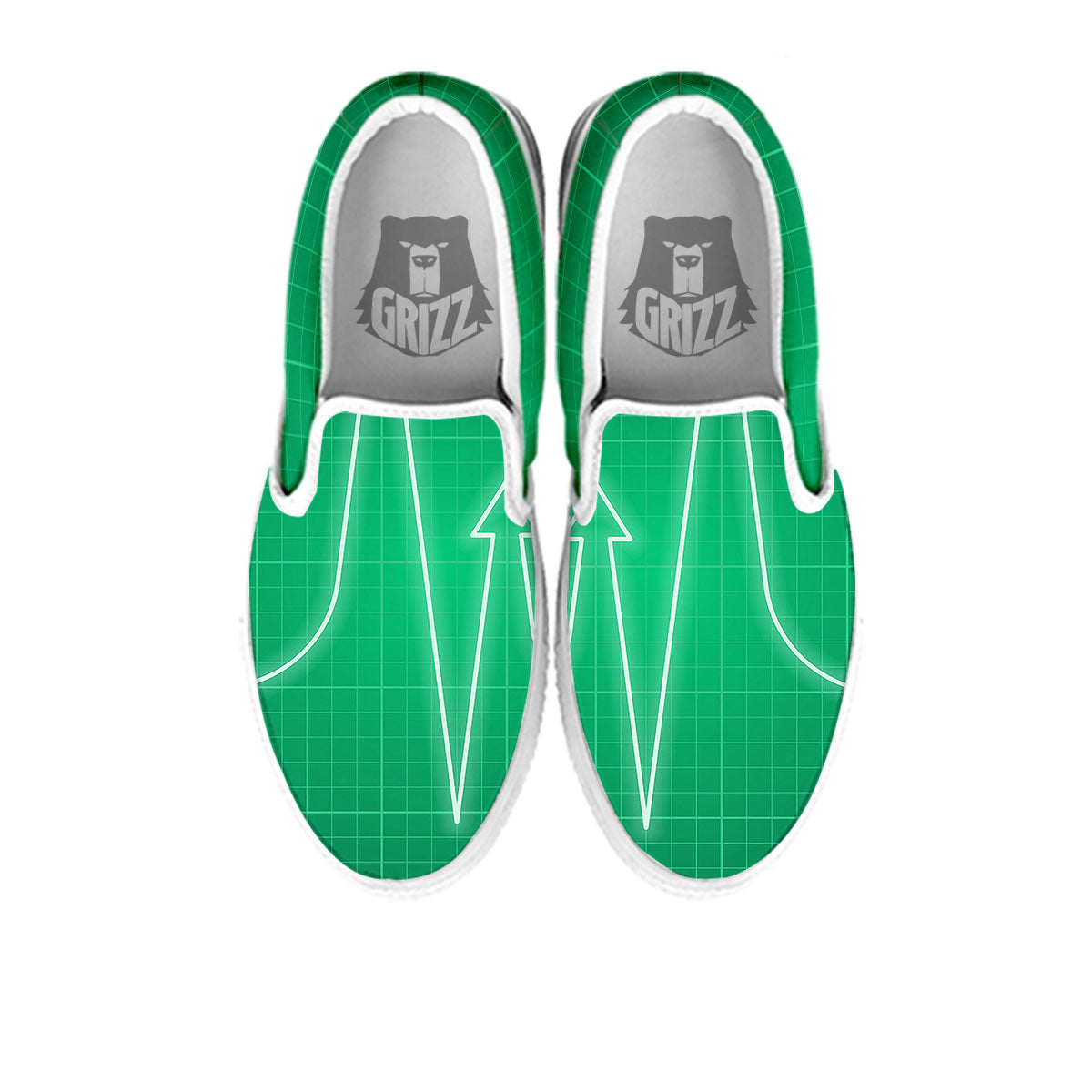 Heartbeat Green Print White Slip On Shoes-grizzshop