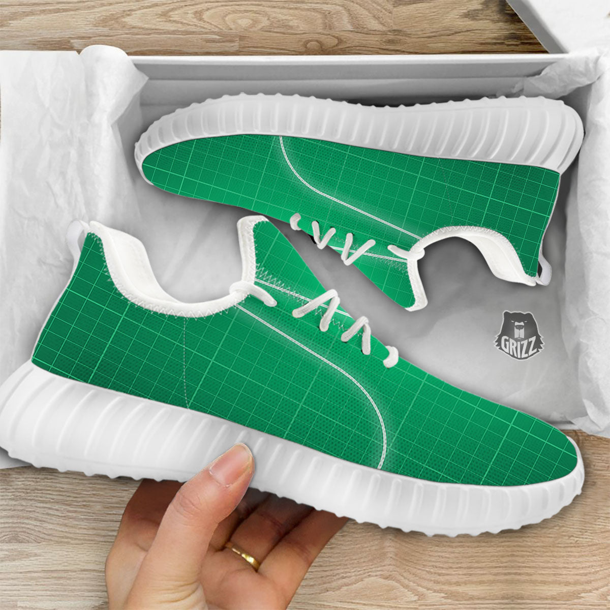 Heartbeat Green Print White Walking Shoes-grizzshop