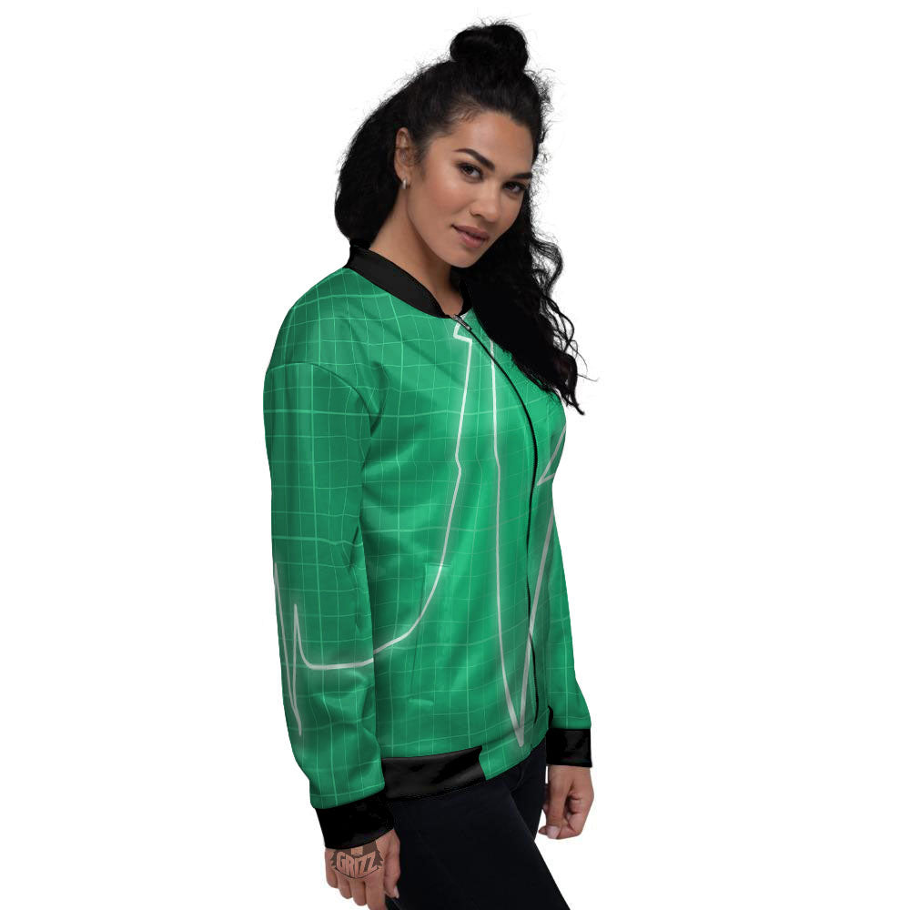 Heartbeat Green Print Women's Bomber Jacket-grizzshop