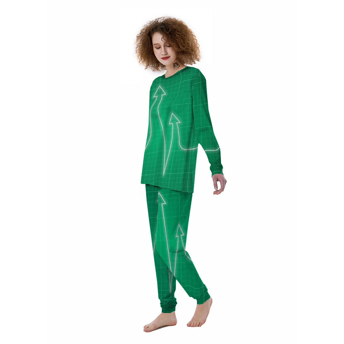 Heartbeat Green Print Women's Pajamas-grizzshop