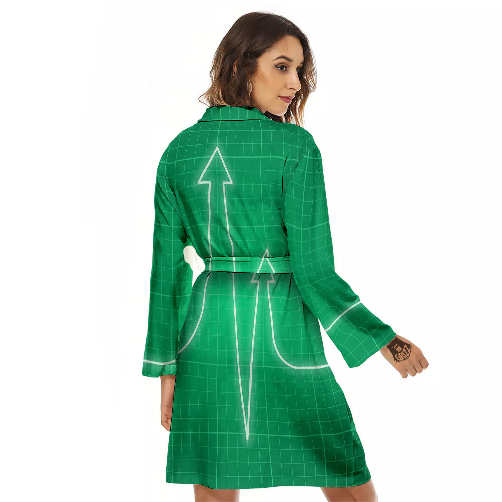 Heartbeat Green Print Women's Robe-grizzshop