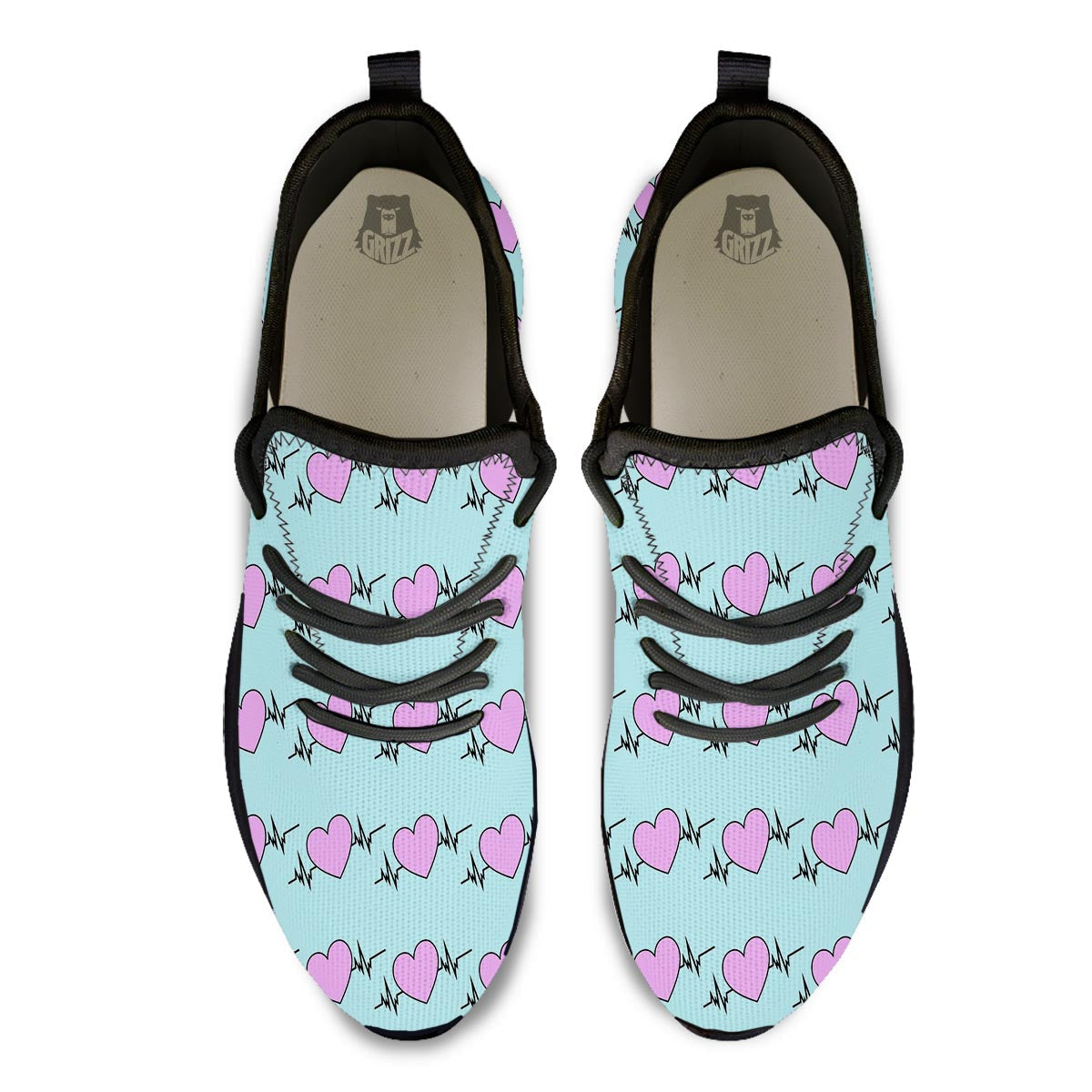 Heartbeat Pink Print Pattern Black Athletic Shoes-grizzshop