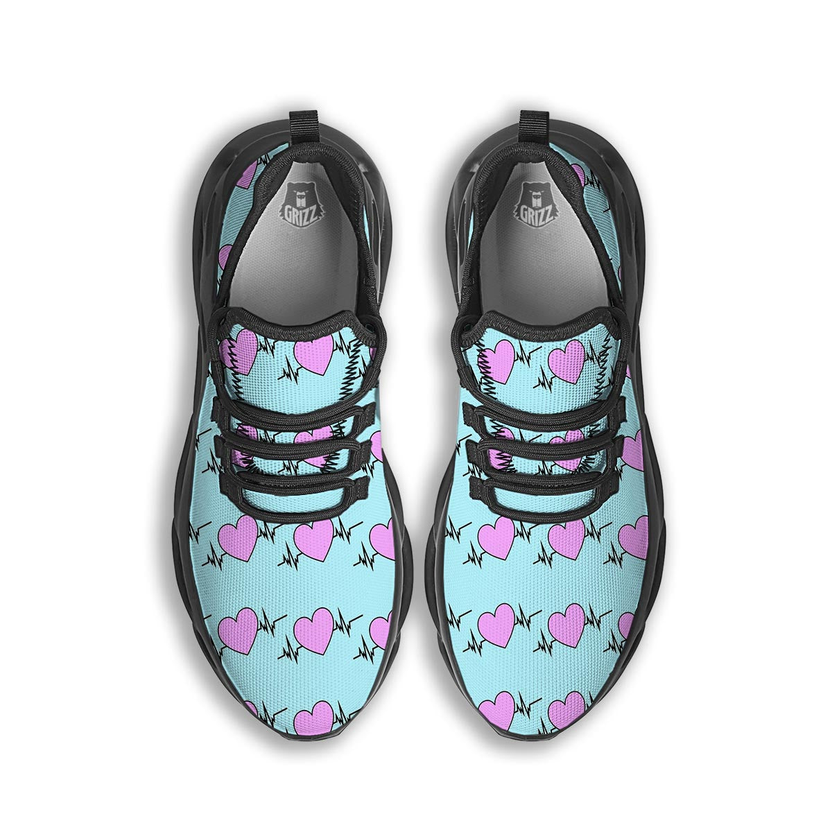 Heartbeat Pink Print Pattern Black Running Shoes-grizzshop