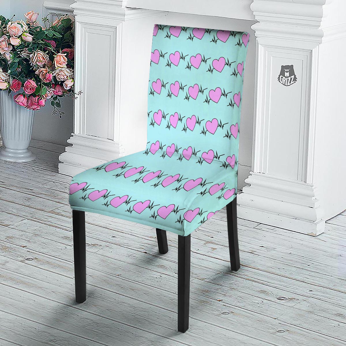 Heartbeat Pink Print Pattern Dining Chair Slipcover-grizzshop