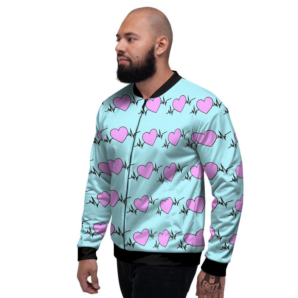 Heartbeat Pink Print Pattern Men's Bomber Jacket-grizzshop
