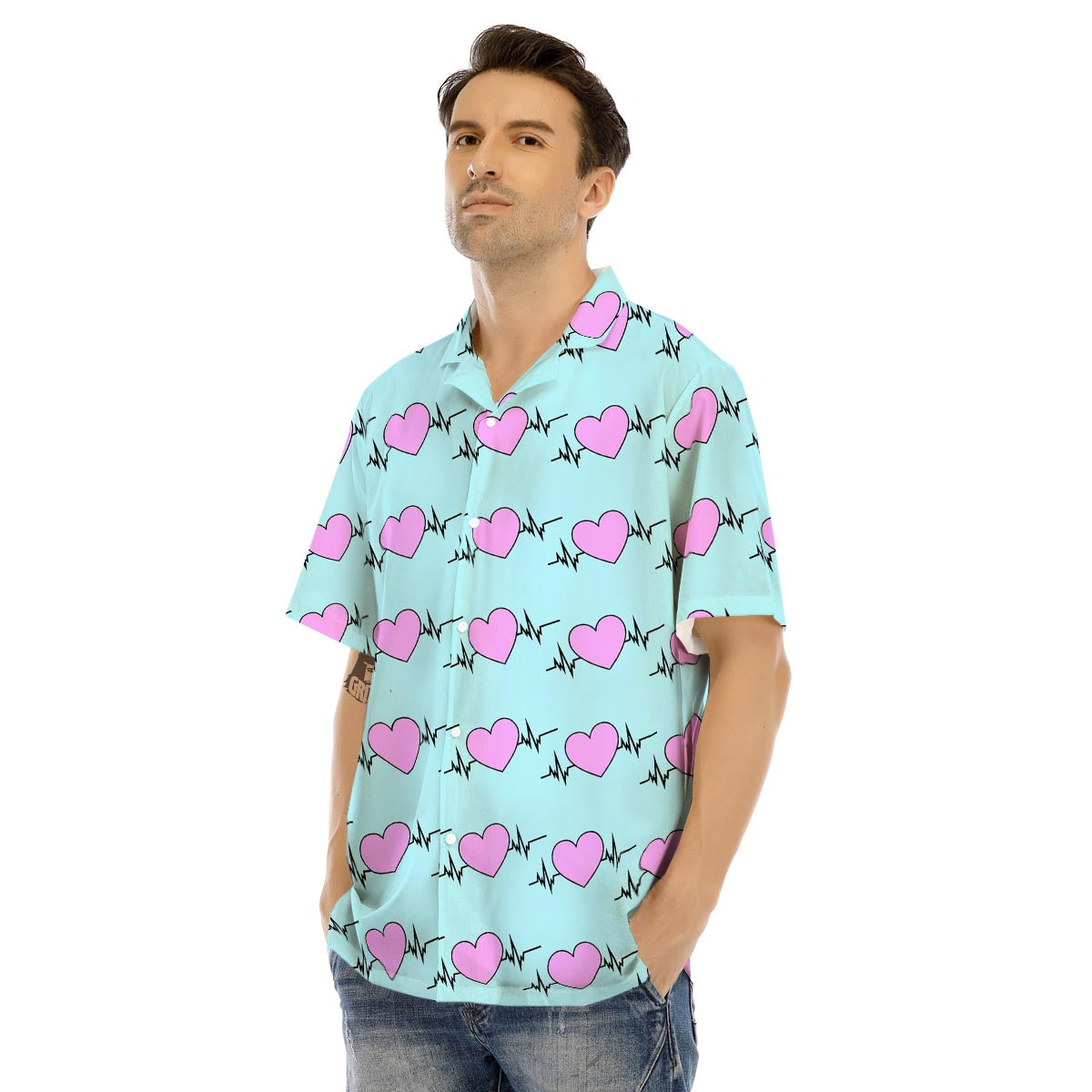 Heartbeat Pink Print Pattern Men's Hawaiian Shirt-grizzshop
