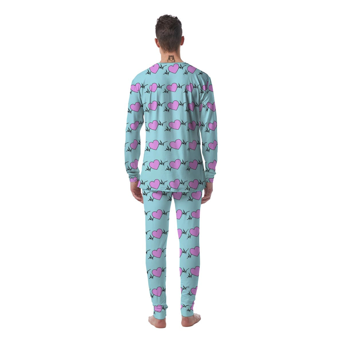 Heartbeat Pink Print Pattern Men's Pajamas-grizzshop