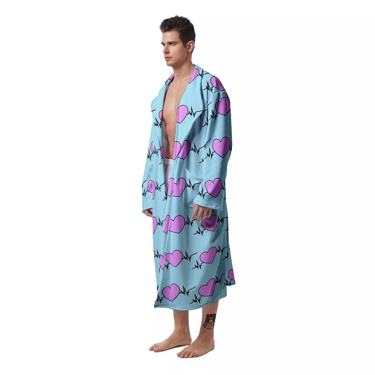 Heartbeat Pink Print Pattern Men's Robe-grizzshop