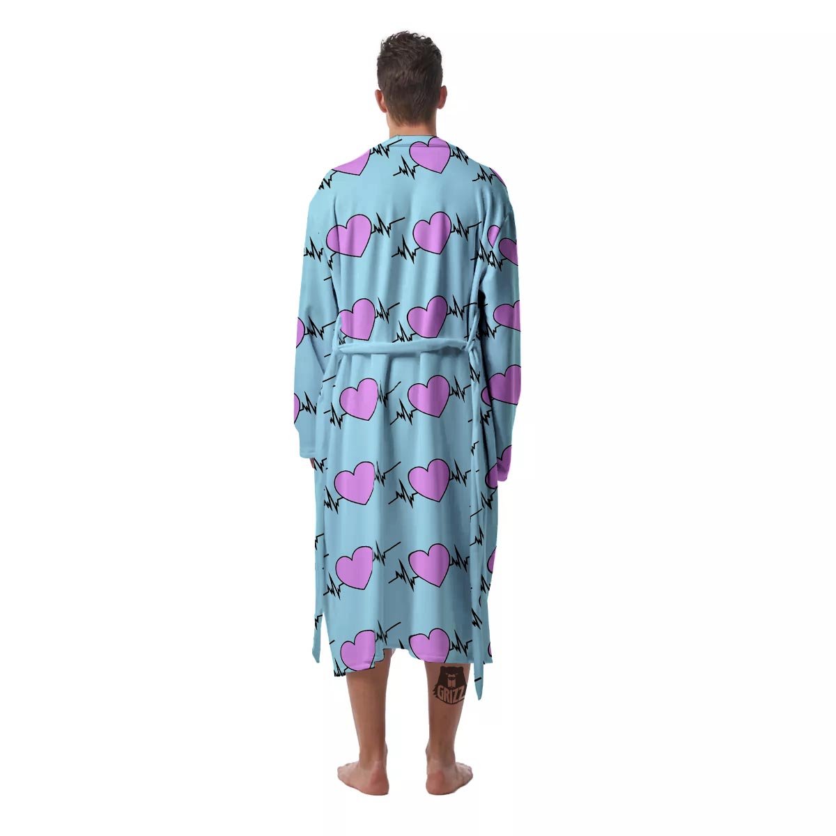 Heartbeat Pink Print Pattern Men's Robe-grizzshop