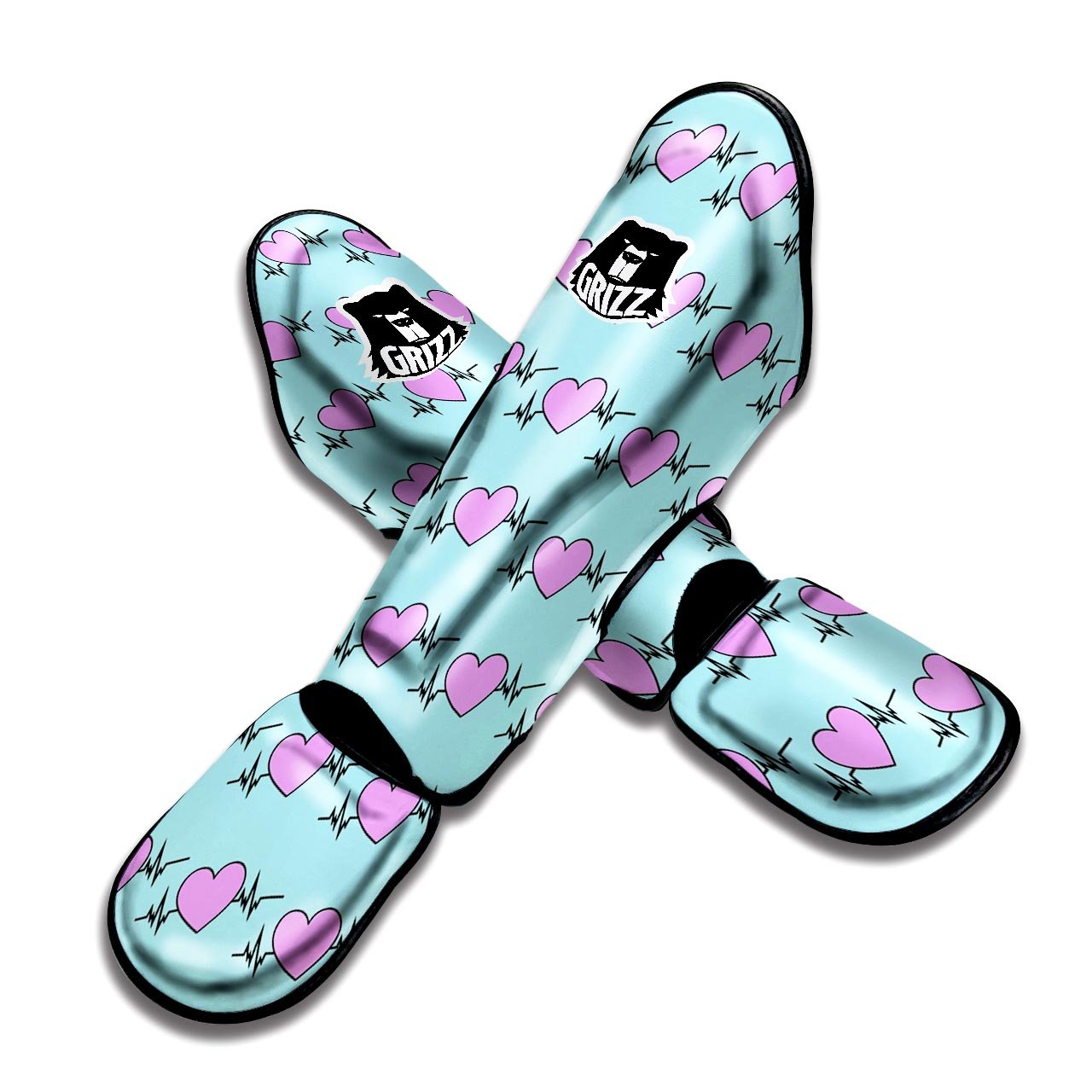 Heartbeat Pink Print Pattern Muay Thai Shin Guards-grizzshop