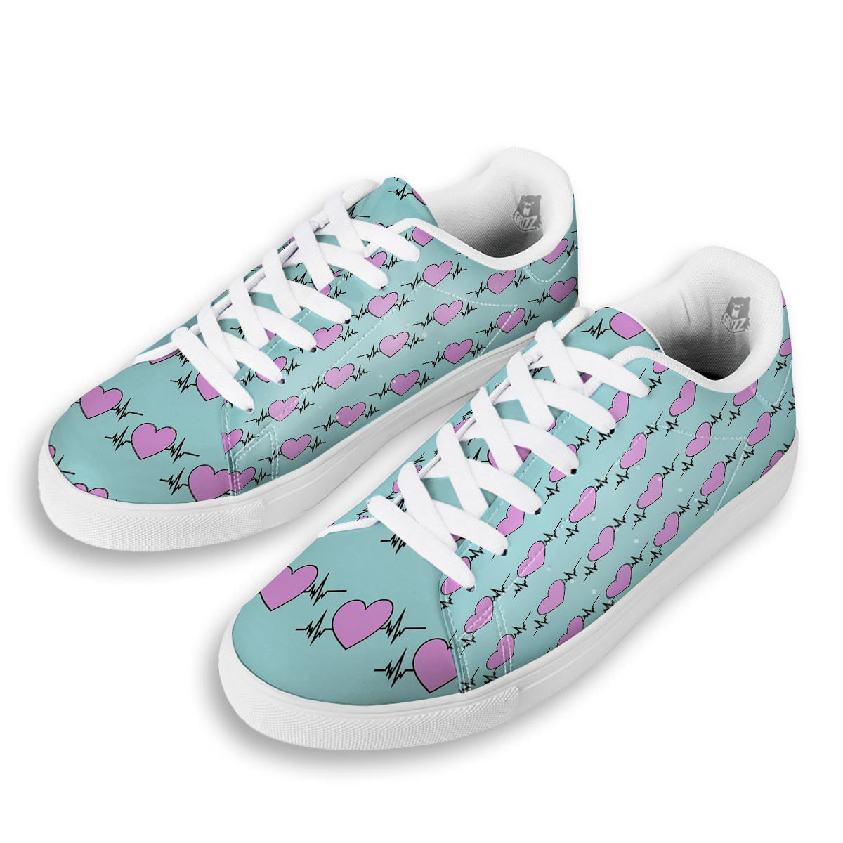 Heartbeat Pink Print Pattern White Low Top Sneakers-grizzshop