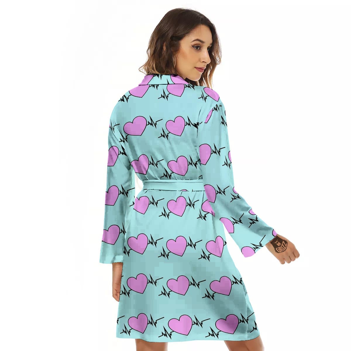 Heartbeat Pink Print Pattern Women's Robe-grizzshop