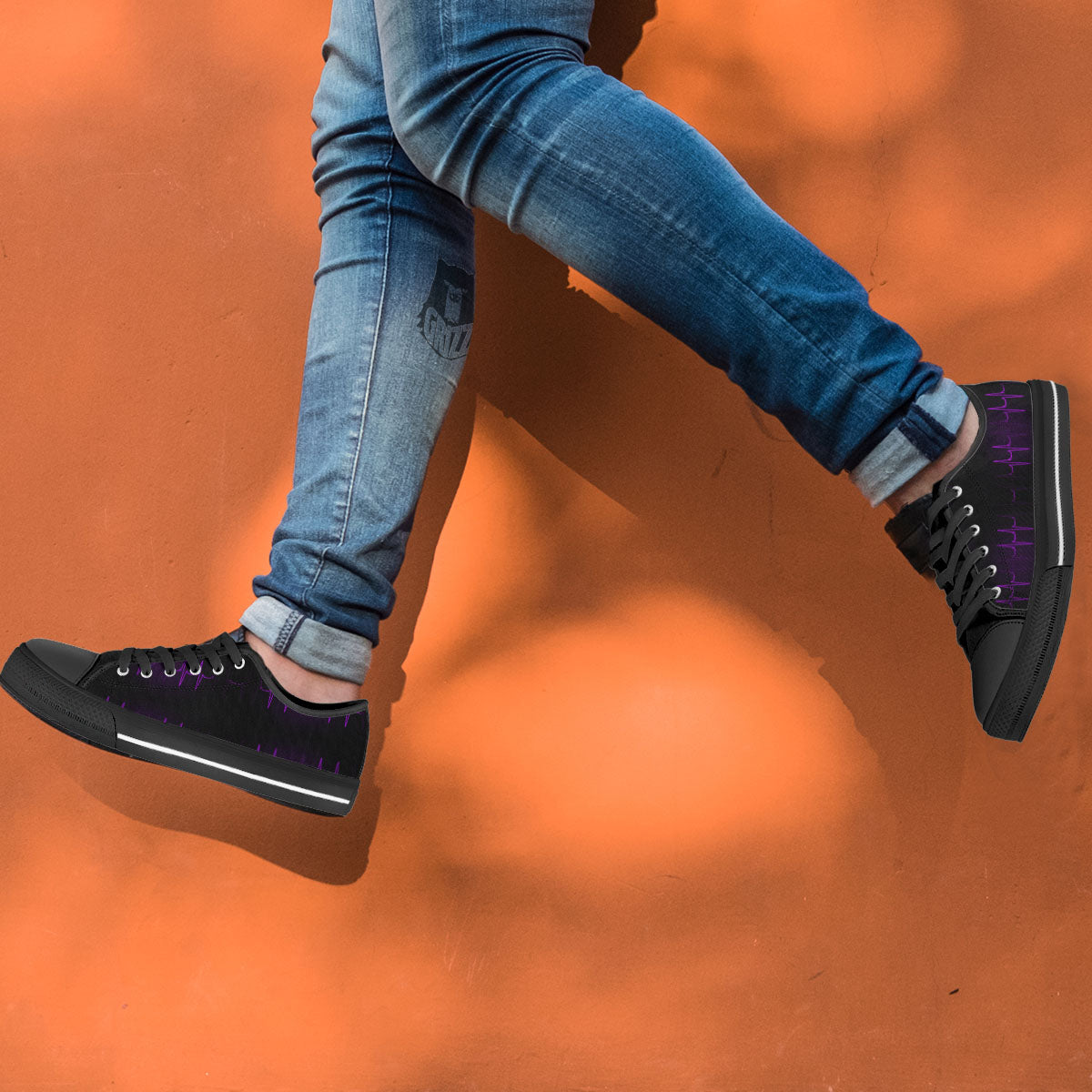 Heartbeat Purple Print Pattern Black Low Top Shoes-grizzshop
