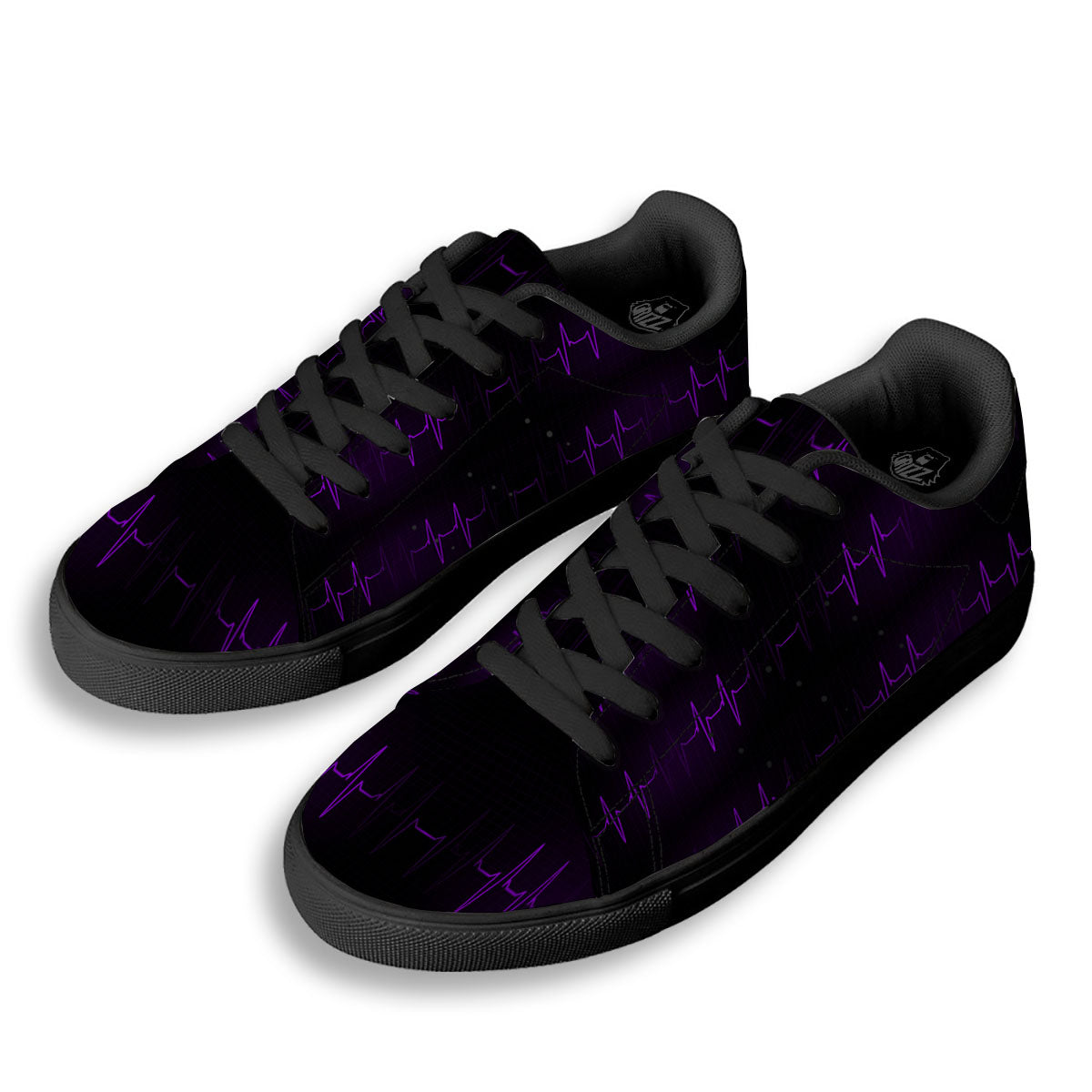 Heartbeat Purple Print Pattern Black Low Top Sneakers-grizzshop