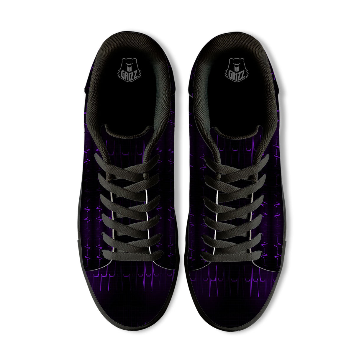 Heartbeat Purple Print Pattern Black Low Top Sneakers-grizzshop