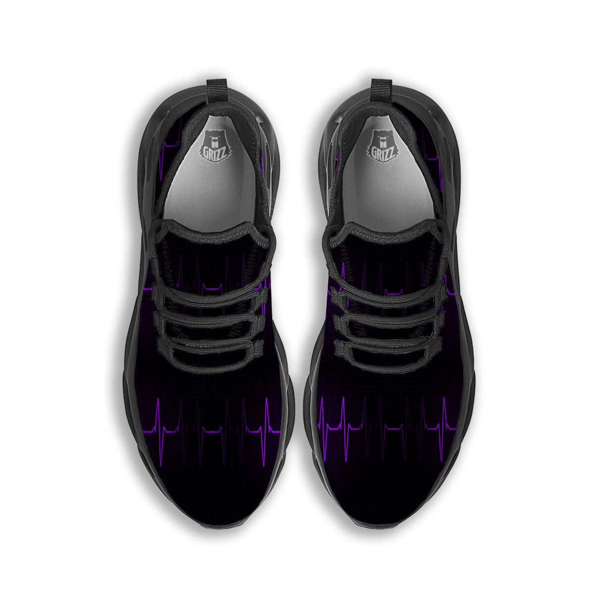 Heartbeat Purple Print Pattern Black Running Shoes-grizzshop