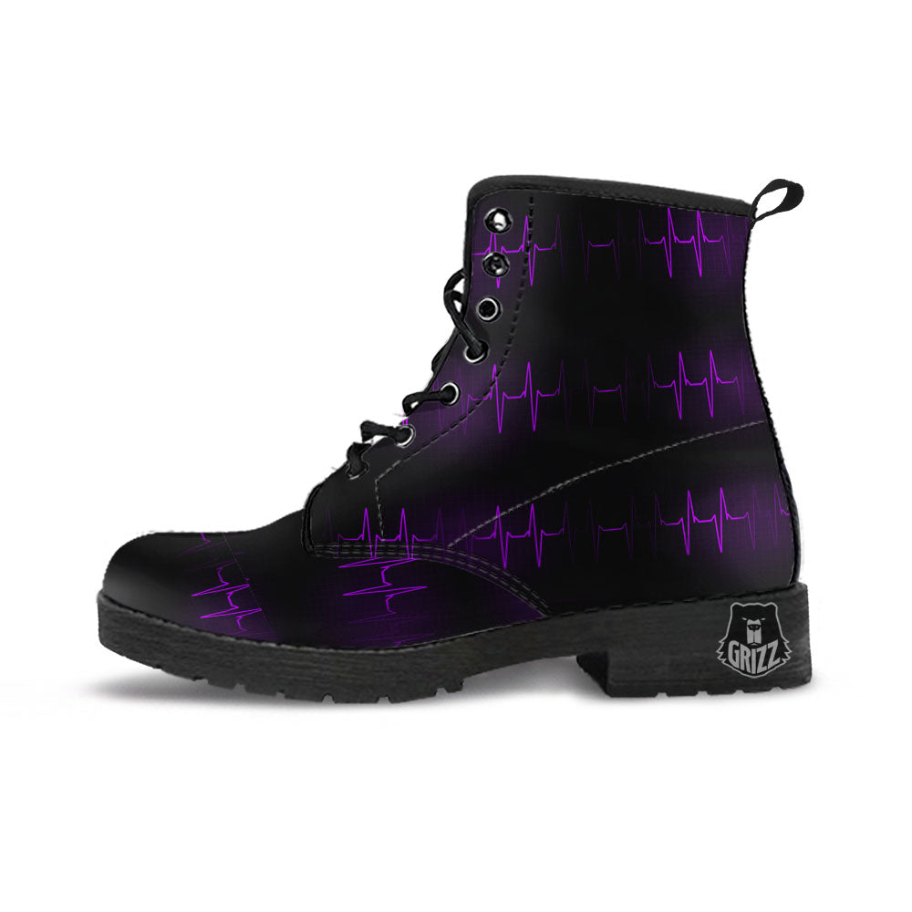 Heartbeat Purple Print Pattern Leather Boots-grizzshop