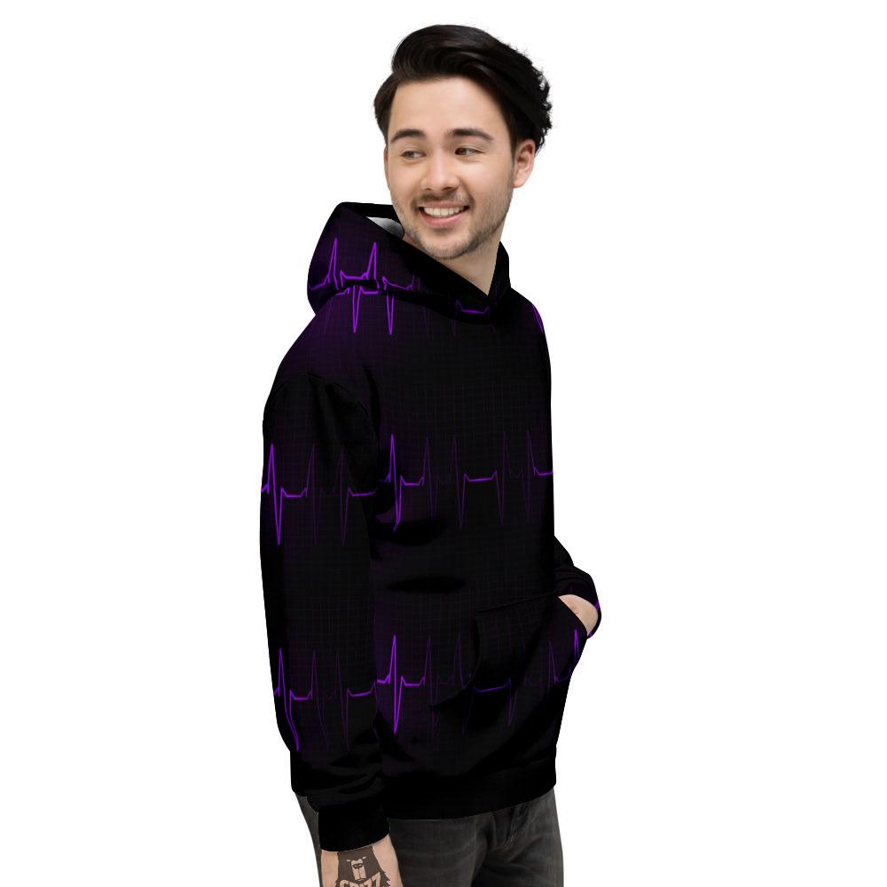 Heartbeat Purple Print Pattern Men's Hoodie-grizzshop