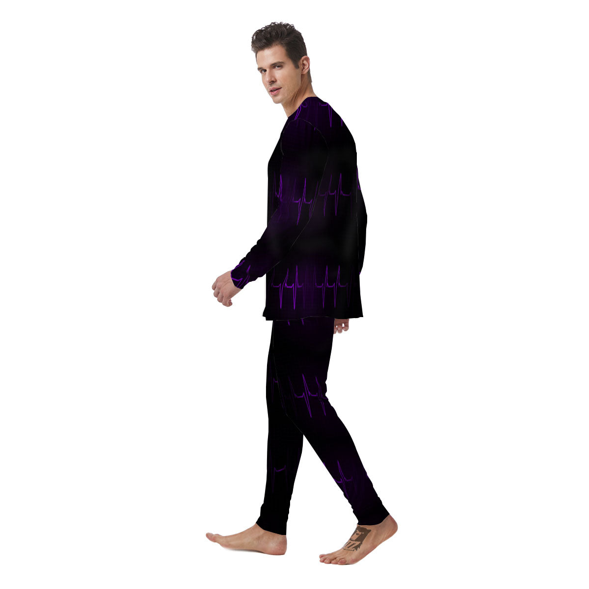 Heartbeat Purple Print Pattern Men's Pajamas-grizzshop