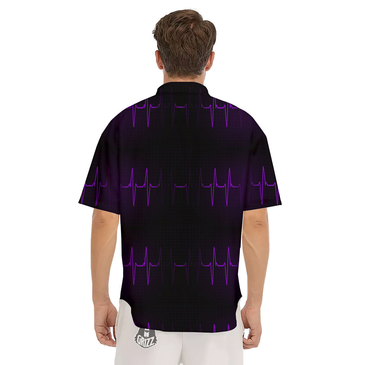 Heartbeat Purple Print Pattern Men's Short Sleeve Shirts-grizzshop