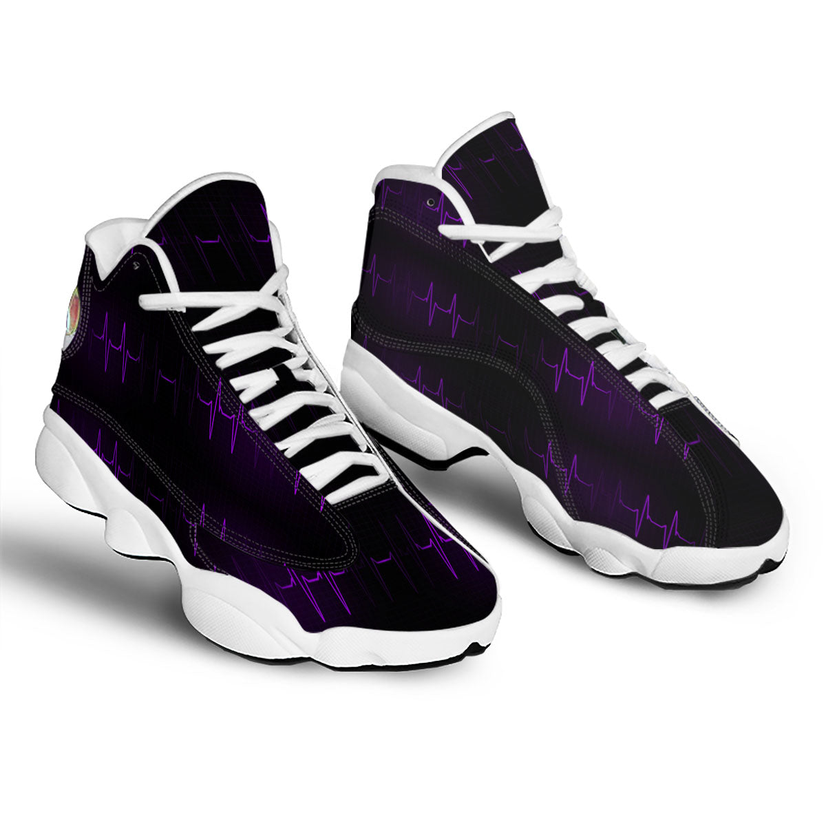Heartbeat Purple Print Pattern White Basketball Shoes-grizzshop