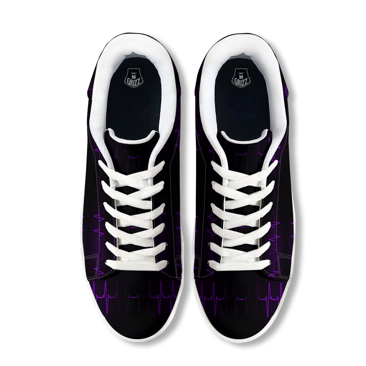 Heartbeat Purple Print Pattern White Low Top Sneakers-grizzshop