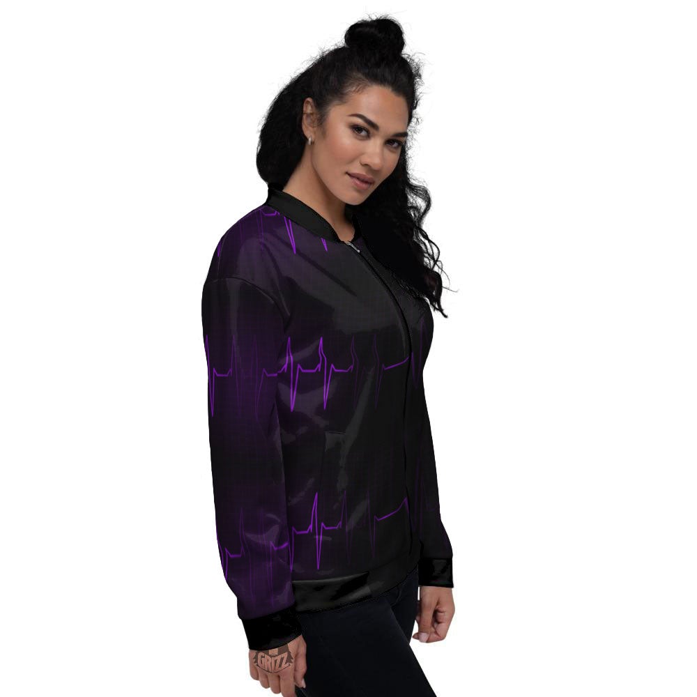 Heartbeat Purple Print Pattern Women's Bomber Jacket-grizzshop