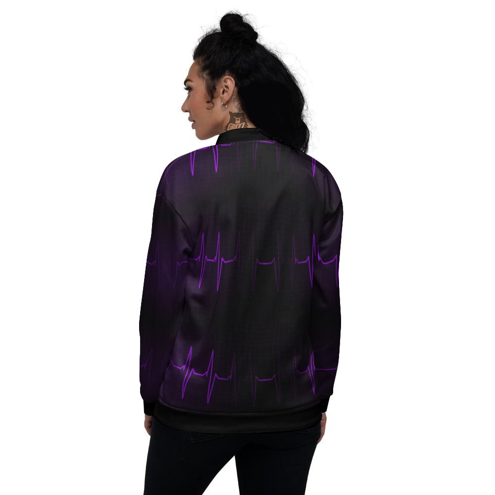 Heartbeat Purple Print Pattern Women's Bomber Jacket-grizzshop