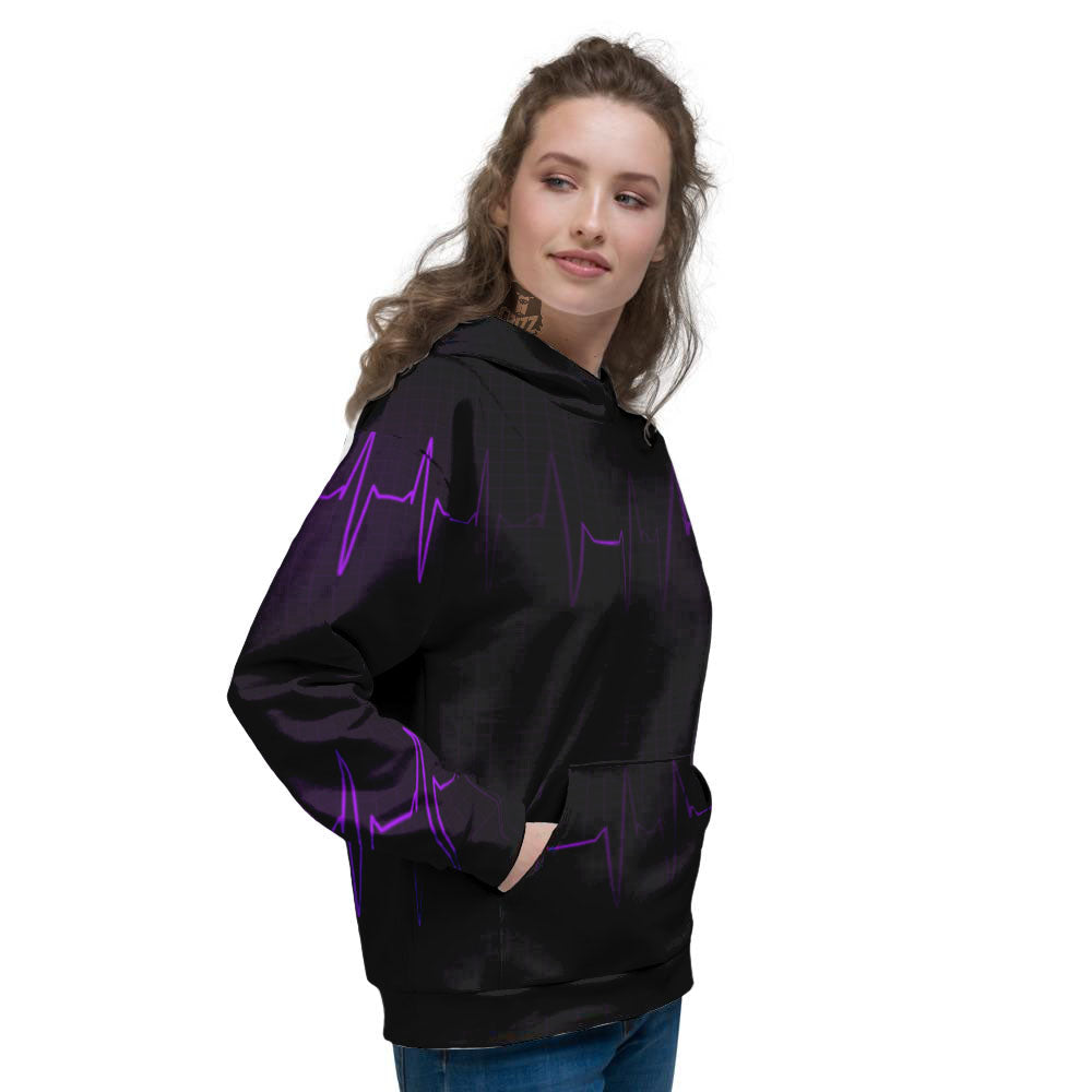 Heartbeat Purple Print Pattern Women's Hoodie-grizzshop
