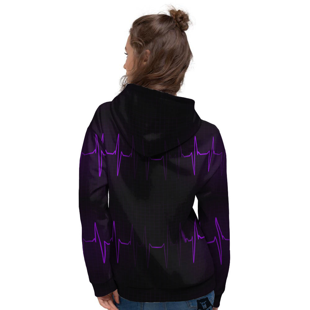 Heartbeat Purple Print Pattern Women's Hoodie-grizzshop
