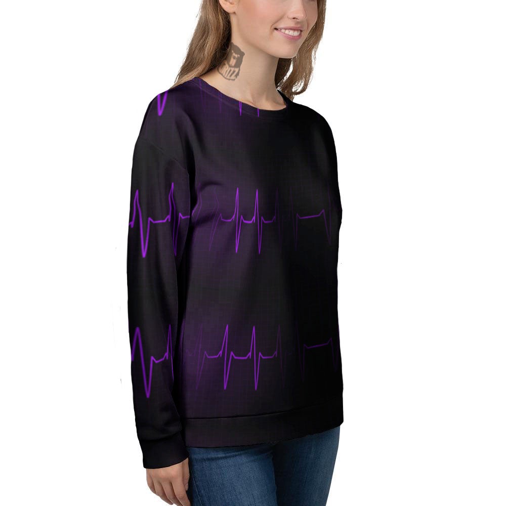 Heartbeat Purple Print Pattern Women's Sweatshirt-grizzshop