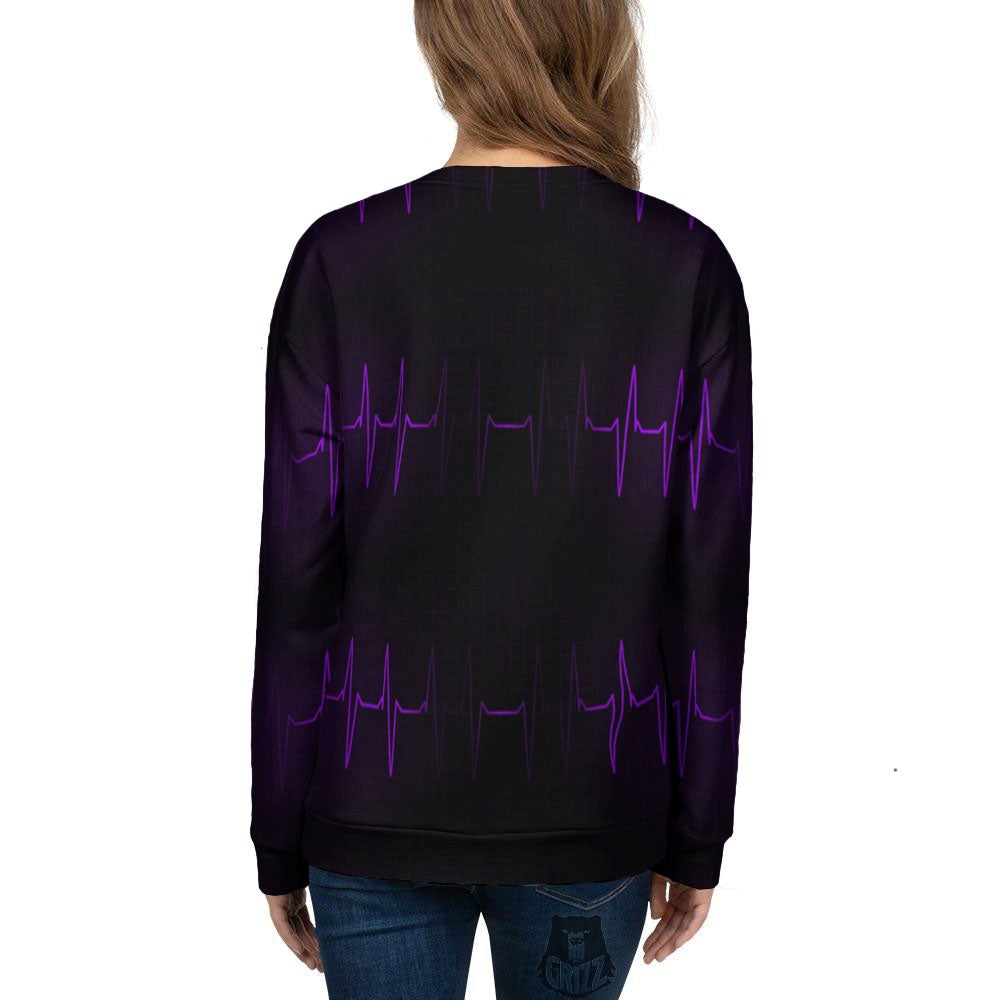 Heartbeat Purple Print Pattern Women's Sweatshirt-grizzshop