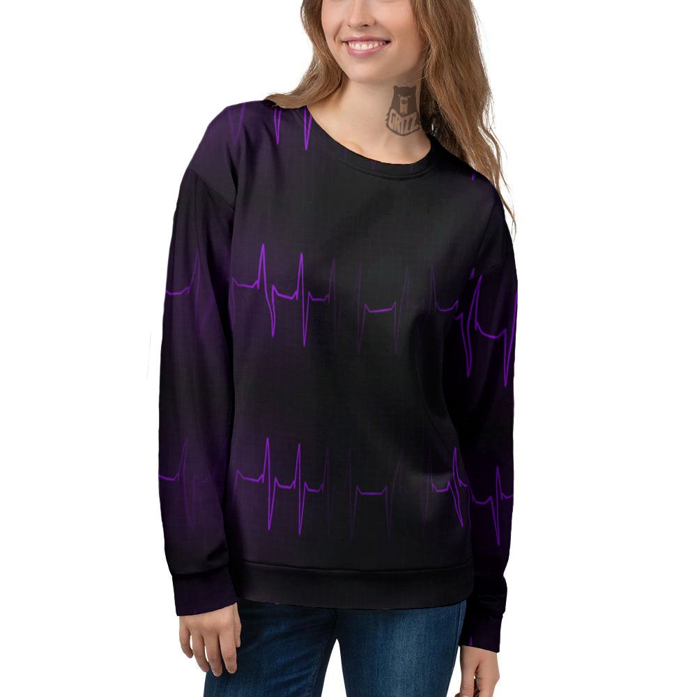 Heartbeat Purple Print Pattern Women's Sweatshirt-grizzshop