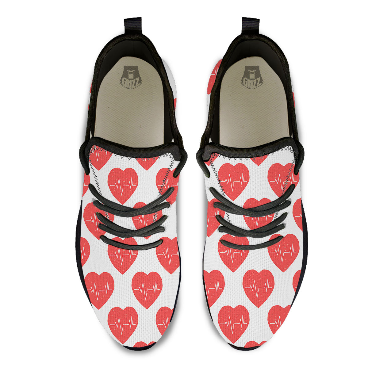 Heartbeat Red Print Pattern Black Athletic Shoes-grizzshop