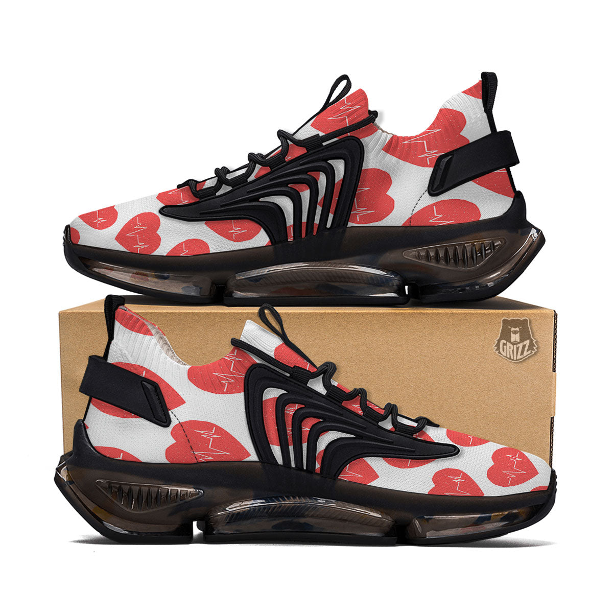 Heartbeat Red Print Pattern Black Gym Shoes-grizzshop