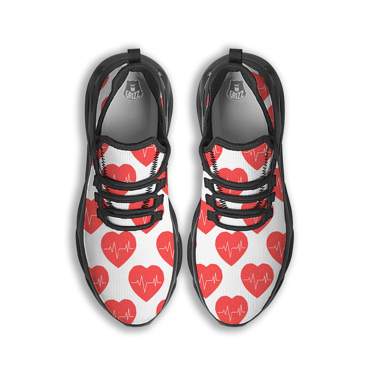 Heartbeat Red Print Pattern Black Running Shoes-grizzshop