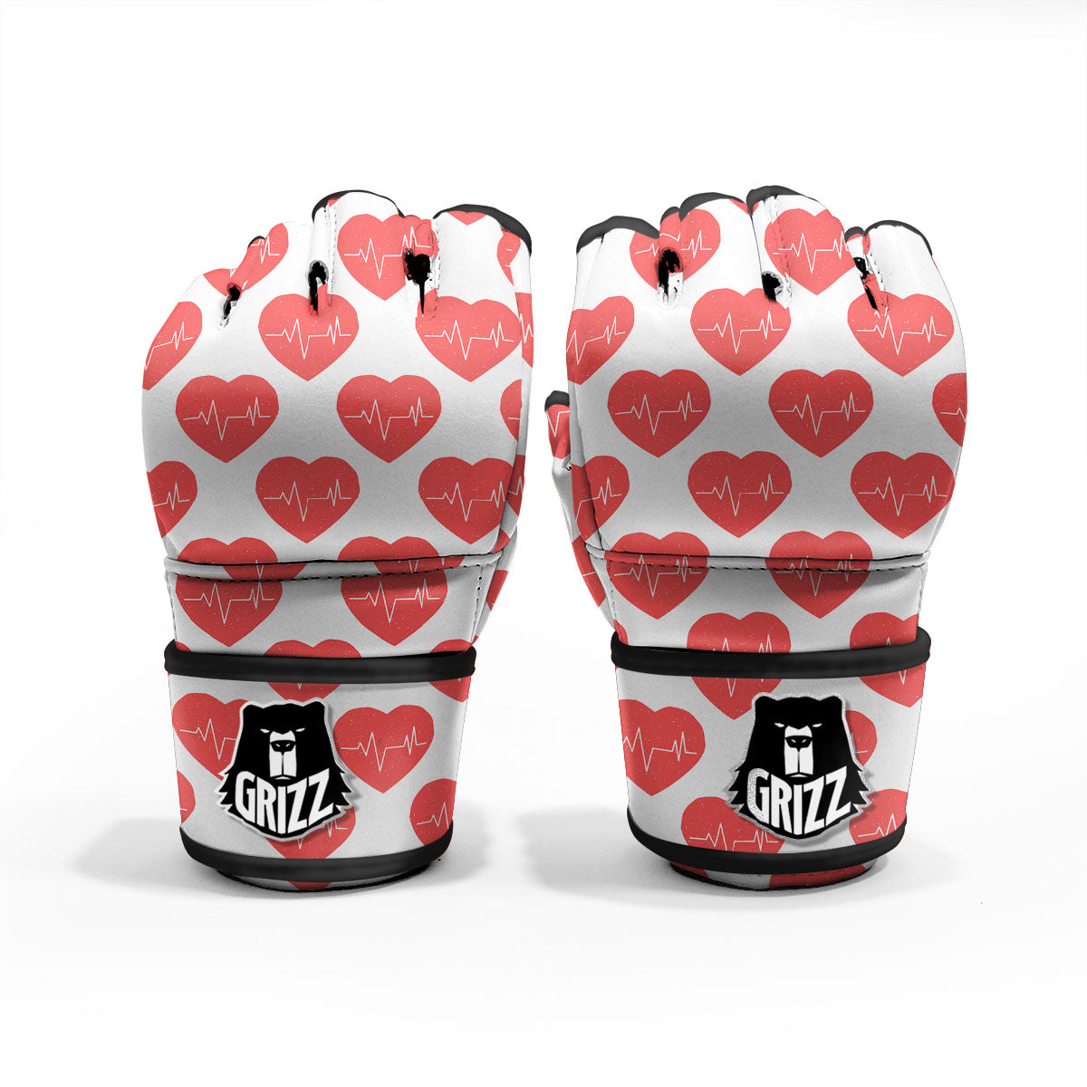 Heartbeat Red Print Pattern MMA Gloves-grizzshop