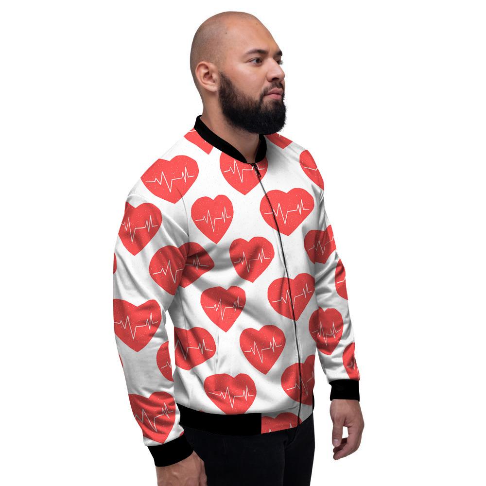 Heartbeat Red Print Pattern Men's Bomber Jacket-grizzshop