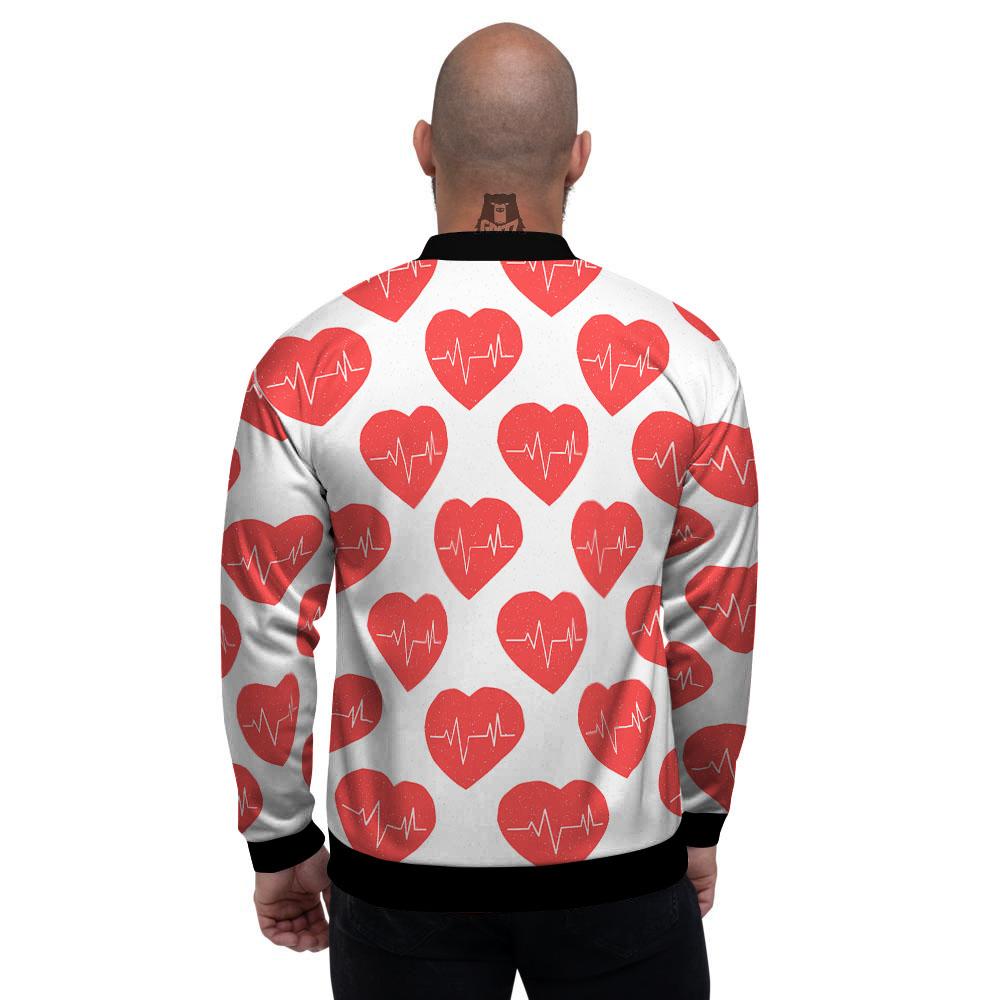 Heartbeat Red Print Pattern Men's Bomber Jacket-grizzshop