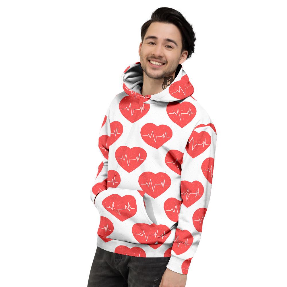 Heartbeat Red Print Pattern Men's Hoodie-grizzshop
