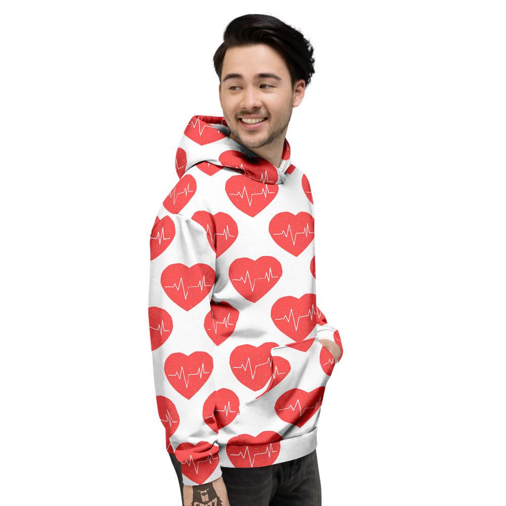 Heartbeat Red Print Pattern Men's Hoodie-grizzshop