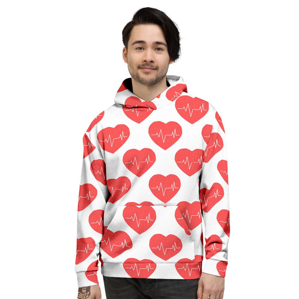 Heartbeat Red Print Pattern Men's Hoodie-grizzshop