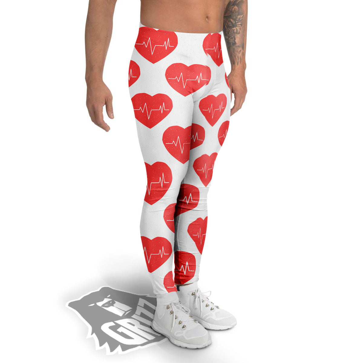 Heartbeat Red Print Pattern Men's Leggings-grizzshop