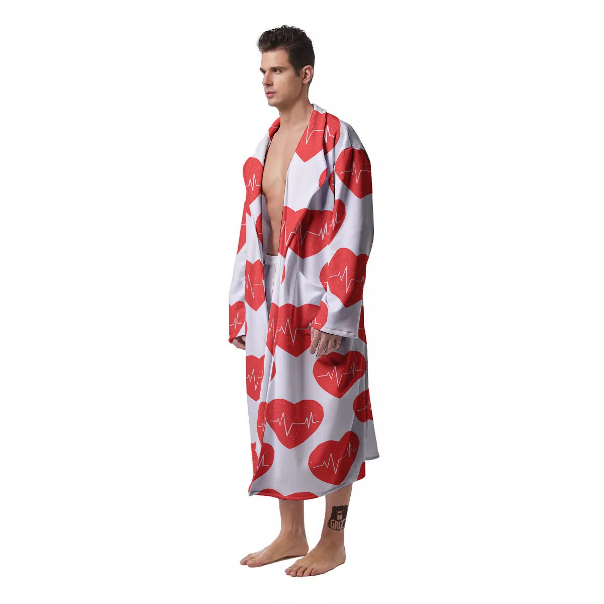 Heartbeat Red Print Pattern Men's Robe-grizzshop