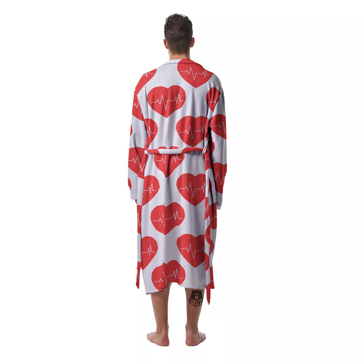 Heartbeat Red Print Pattern Men's Robe-grizzshop