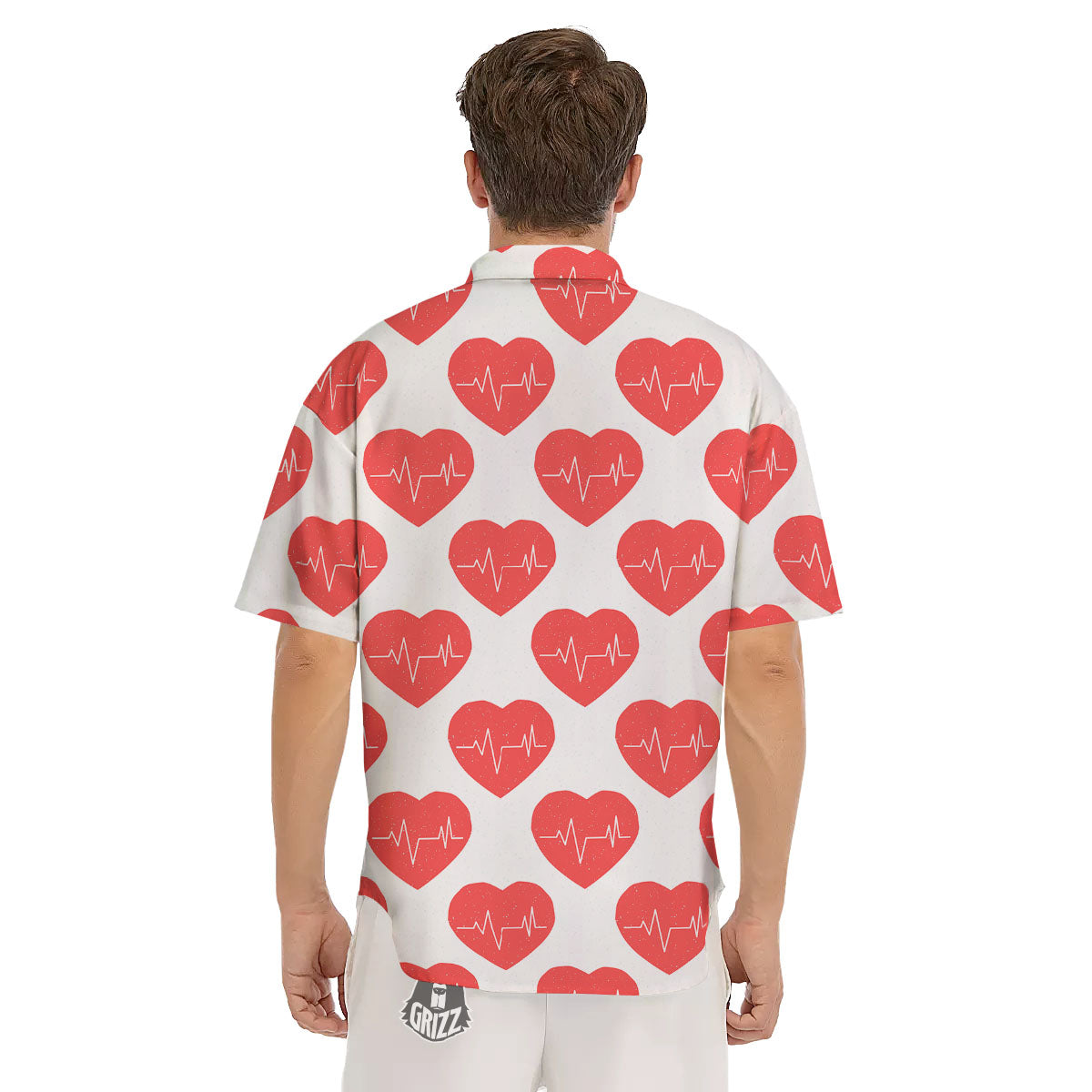 Heartbeat Red Print Pattern Men's Short Sleeve Shirts-grizzshop