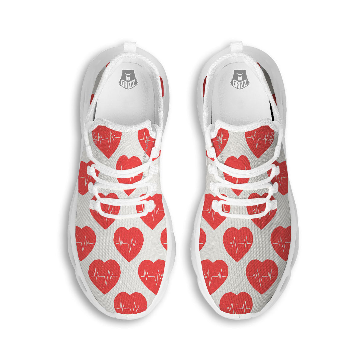 Heartbeat Red Print Pattern White Running Shoes-grizzshop